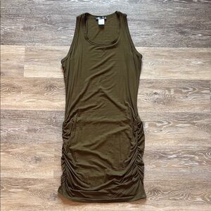 Olive Green Sleeveless Ruched Dress